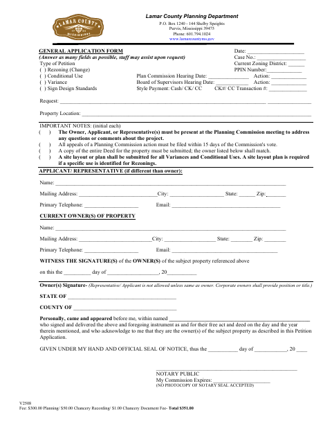 General Application Form, Lamar County form, first page