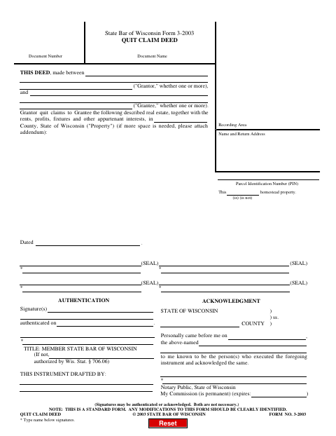 Quitclaim Deed, Winnebago County form, first page