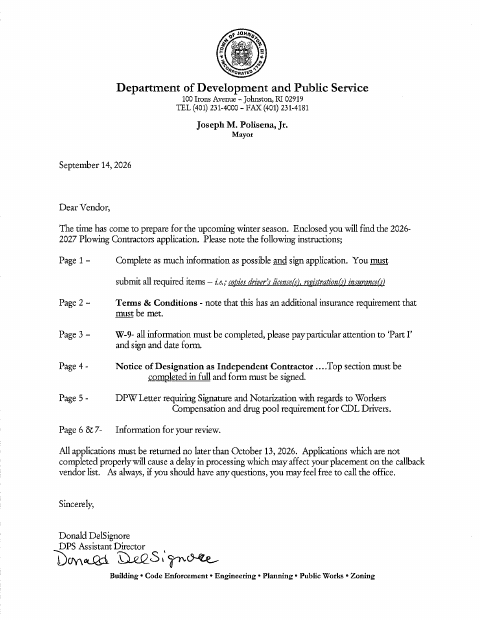 First page of the Snow Vendor Application