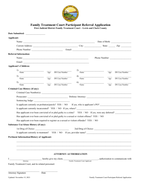 First page of the Family Treatment Court Participant Referral Application