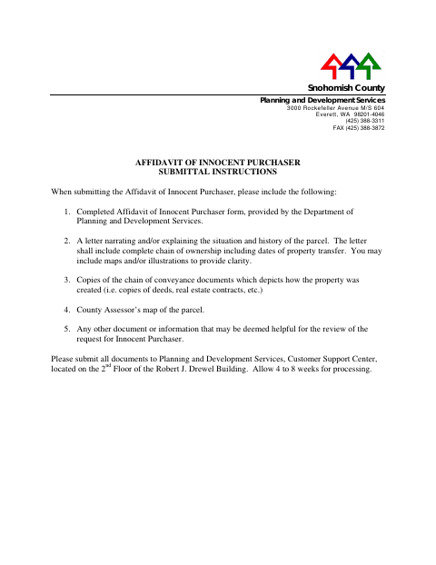 Affidavit of Innocent Purchaser, Snohomish County form, first page