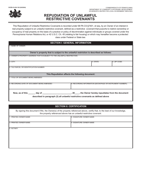 Repudiation of Unlawful Restrictive Covenants, Lebanon County form, first page