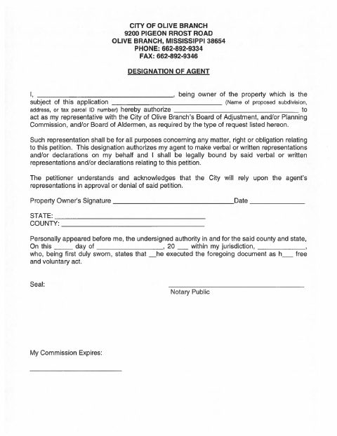 First page of the Designation of Agent