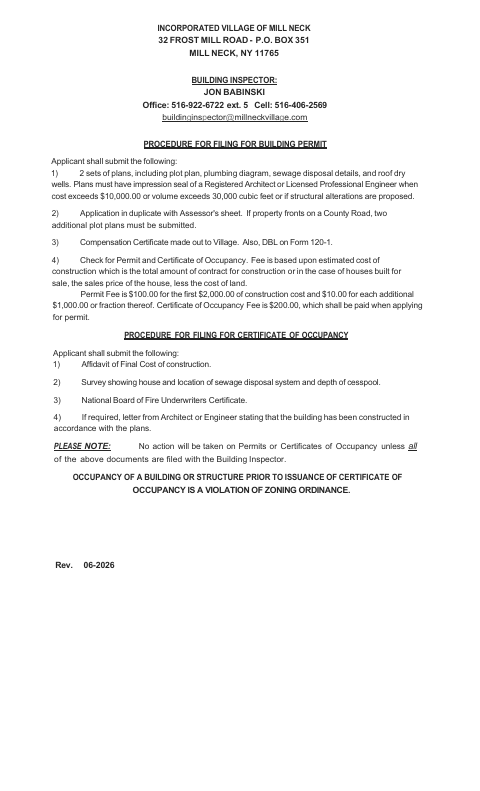 First page of the Building Permit Application With Nassau County Assessment