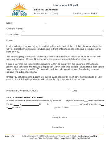 First page of the Landscape Affidavit