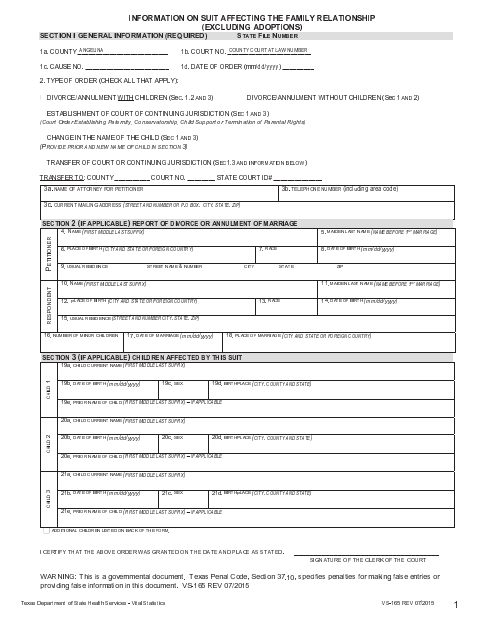 First page of the Vital Statistics