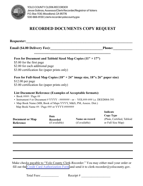First page of the Recorded Documents Copy Request