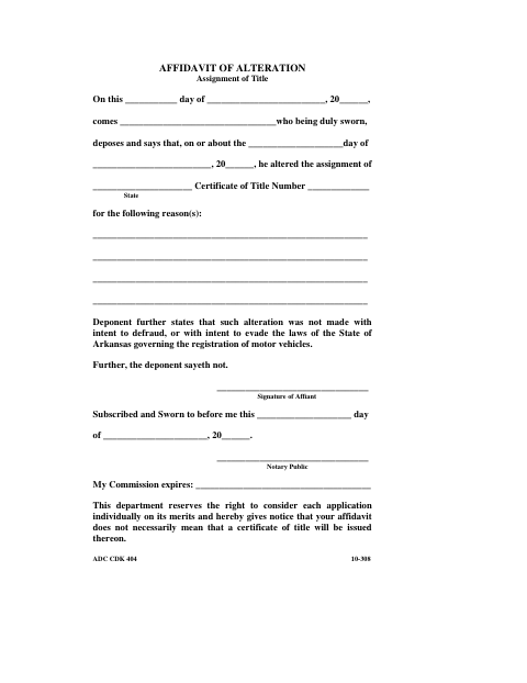 Affidavit of Alteration 10-308 first page