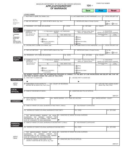 Application/Report of Marriage MO 580-0717 first page