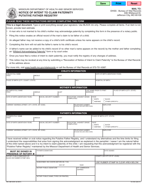 580-2224 Notice of Intent to Claim Paternity first page