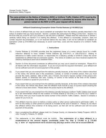 Affidavit Establishing Exemption Under Florida Statutes § ... — Orange County form, first page