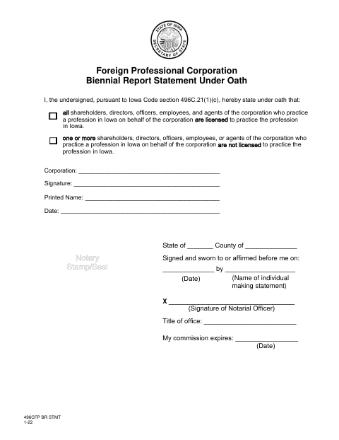 496C Foreign Biennial Report Statement Under Oath first page
