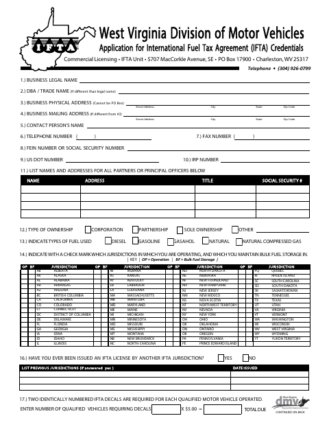 Application for International Fuel Tax Agreement (IFTA) Credentials first page