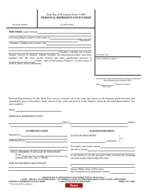 Personal Representative's Deed, Lafayette County form, first page
