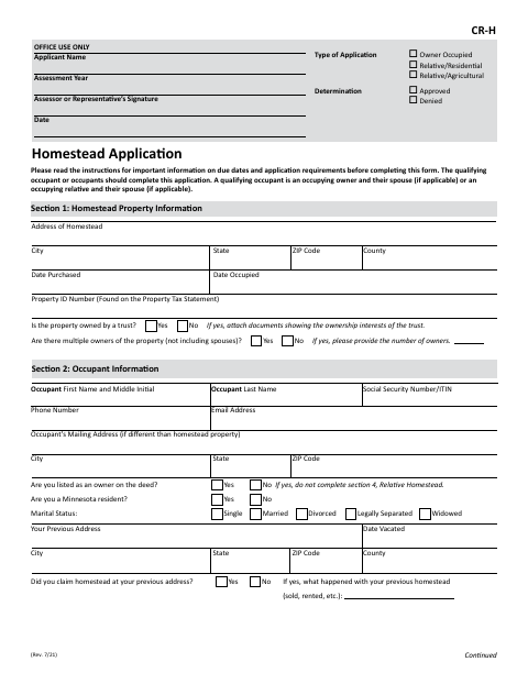 First page of the Homestead Application