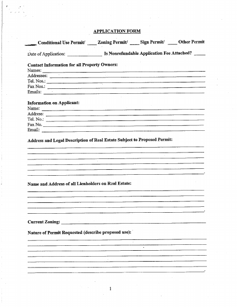 First page of the Conditional Use, Zoning, Sign, or Other Permit Application
