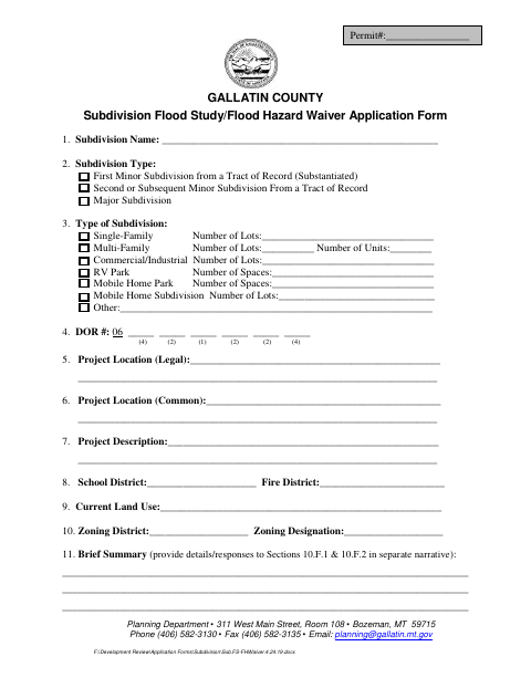 First page of the Subdivision Flood Study/Flood Hazard Waiver Application