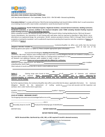 Hurrican Mitigation Affidavit — Broward County form, first page