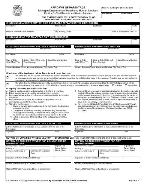 Affidavit of Parentage, St. Joseph County form, first page