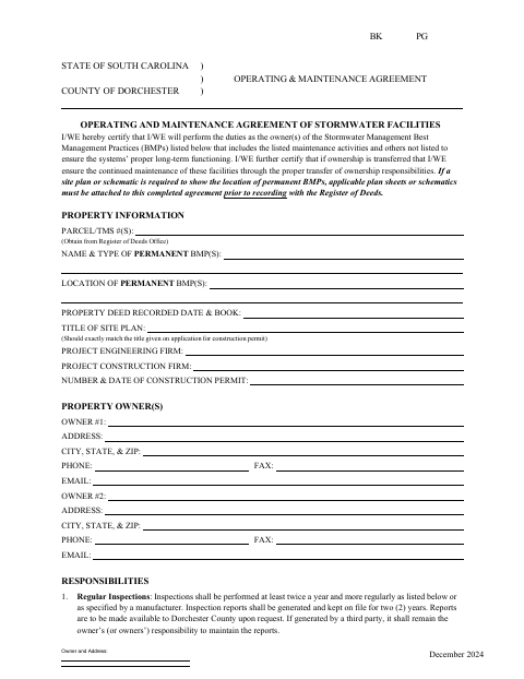 Operating and Maintenance Agreement of Stormwater Facilities, Dorchester County form, first page