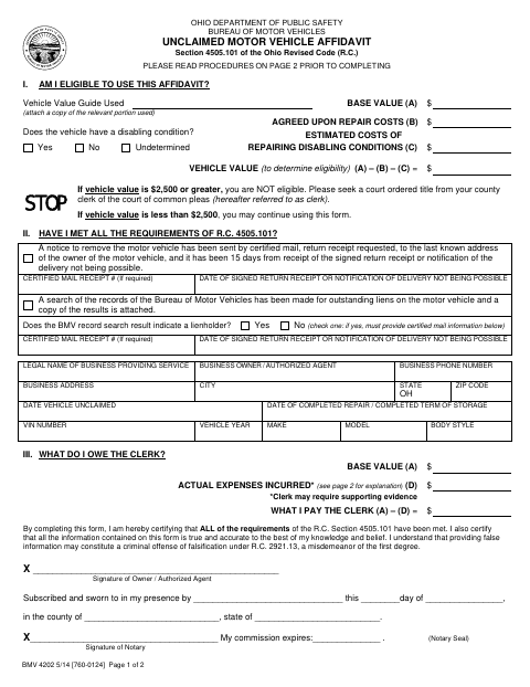 Unclaimed Motor Vehicle Affidavit, Allen County form, first page