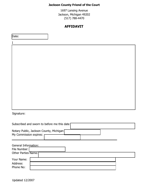 Affidavit, Jackson County form, first page