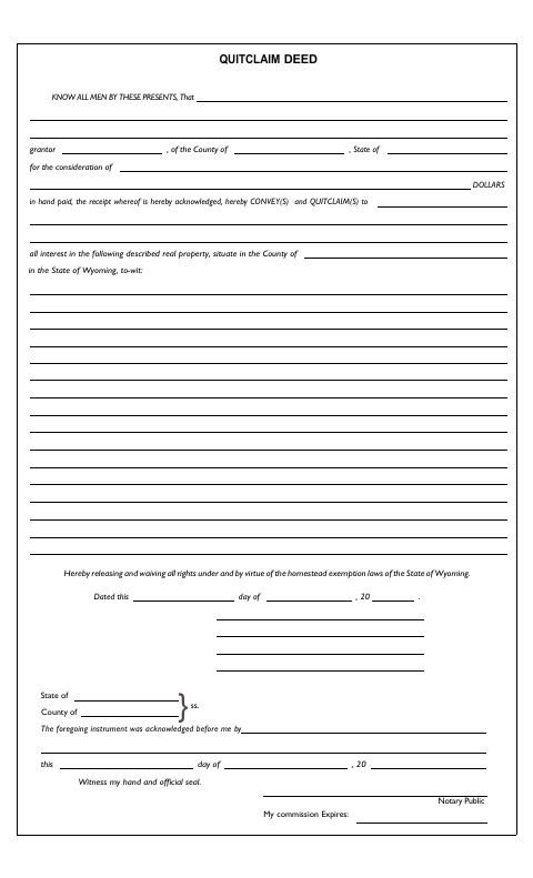 Quitclaim Deed, Natrona County form, first page