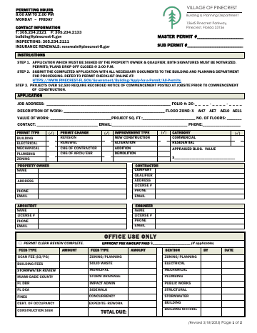 First page of the Master Permit Application