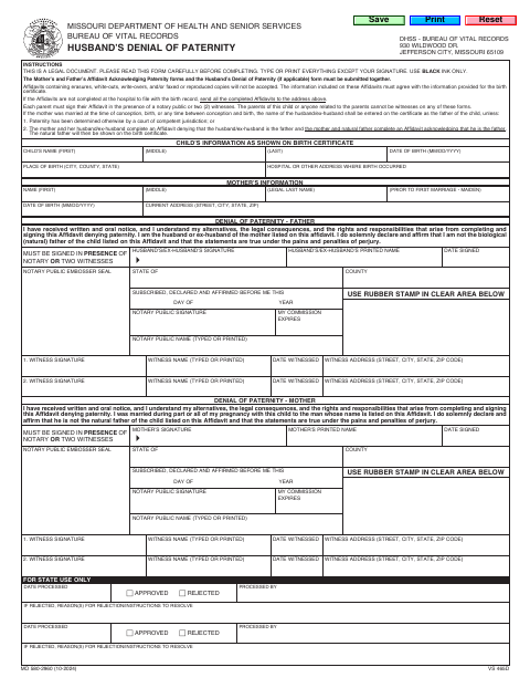 Husband’s Denial of Paternity MO 580-2960 first page