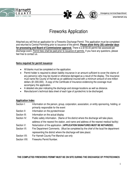 Fireworks Application, Harnett County form, first page