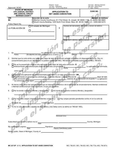 Application to Set Aside Conviction, Berrien County form, first page
