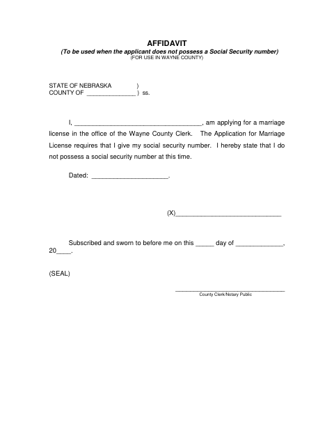 Affidavit, Wayne County form, first page