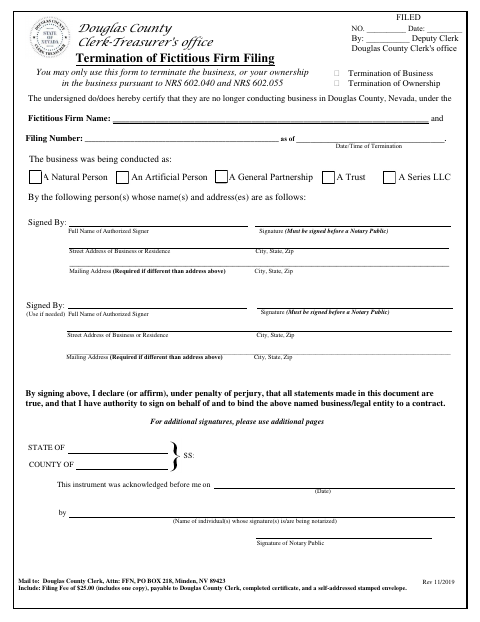 Termination Of Fictitious Firm Filing, Douglas County form, first page