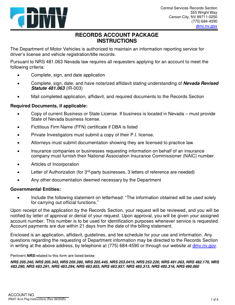 IR008 Commercial Records Application first page