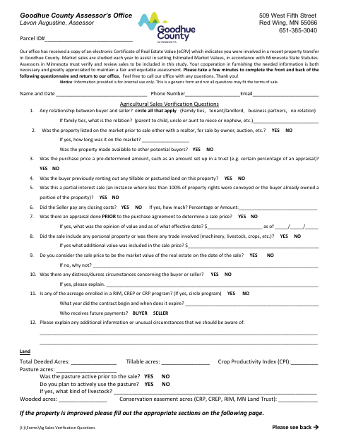 First page of the Agricultural Sales Verification Form
