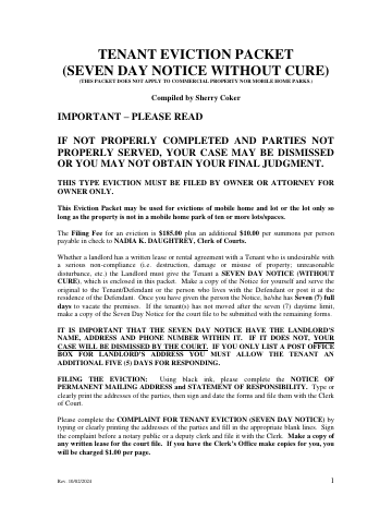 TENANT EVICTION PACKET (SEVEN DAY NOTICE WITHOUT ... — DeSoto County form, first page