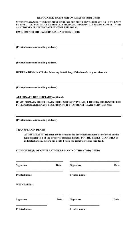 Revocable Transfer on Death Deed, Rockland County form, first page