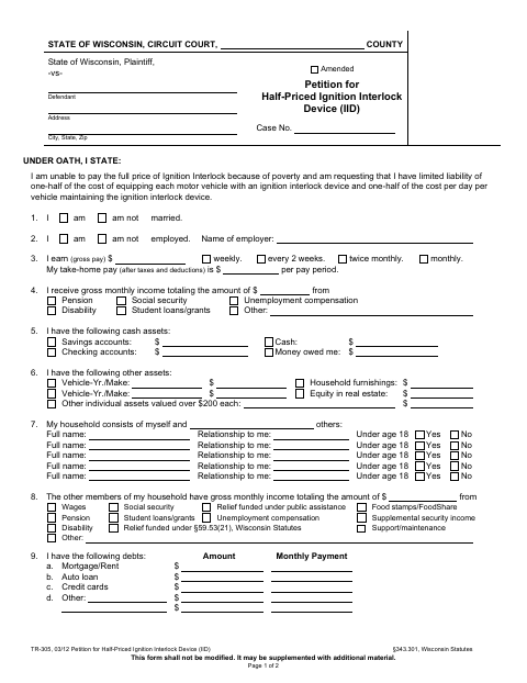 Petition for Half-Priced Ignition Interlock Device, Clark County form, first page