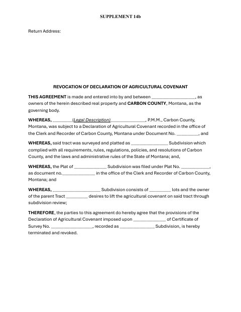 Revocation of Declaration of Agricultural Covenant, Carbon County form, first page