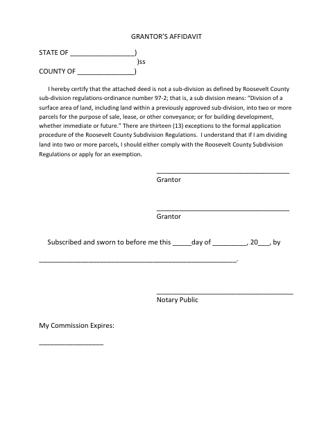 Grantor’s Affidavit and Affidavit of Fact as to Death, Roosevelt County form, first page