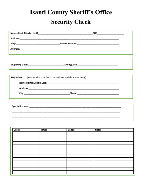 First page of the Security Check Request Form