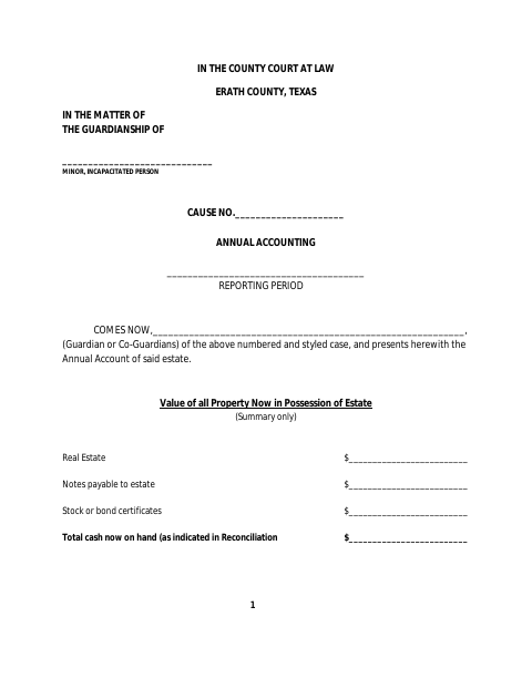 Annual Accounting, Erath County form, first page