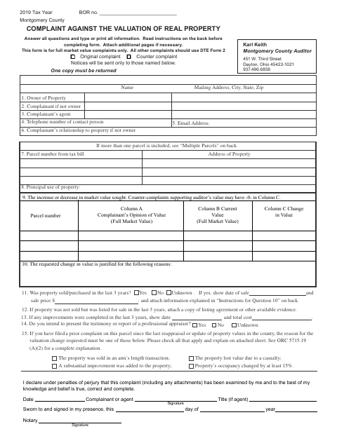 Complaint Against The Valuation Of Real Property, Montgomery County form, first page