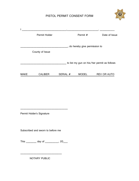 Pistol Permit Consent Form, Wayne County form, first page