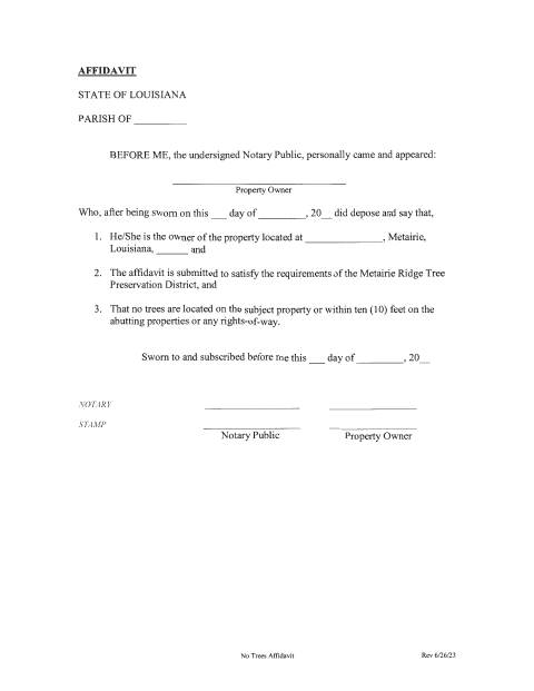 No Trees Affidavit, Jefferson Parish form, first page