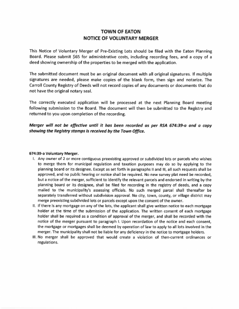 First page of the Notice of Voluntary Merger