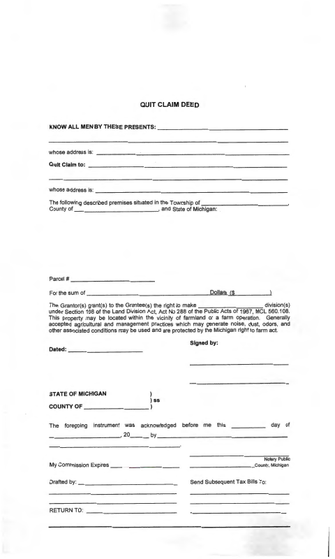 Quit Claim Deed, Cheboygan County form, first page