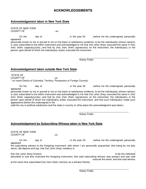 Acknowledgment Template, Orange County form, first page