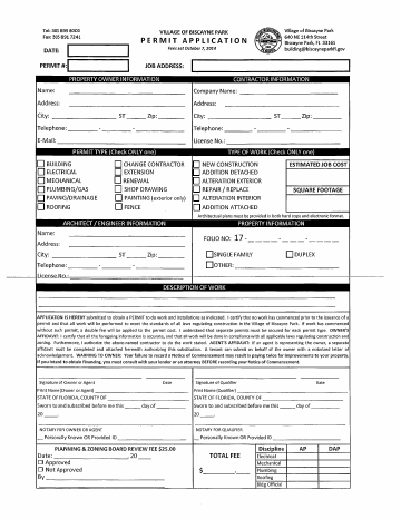 First page of the Permit Application