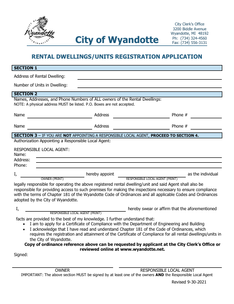 First page of the Rental Dwelling Registration Application